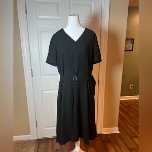 Tiffany & Co. Wardrobe Black Polyester V-Neck A-Line Belted Dress Size 14 Lined